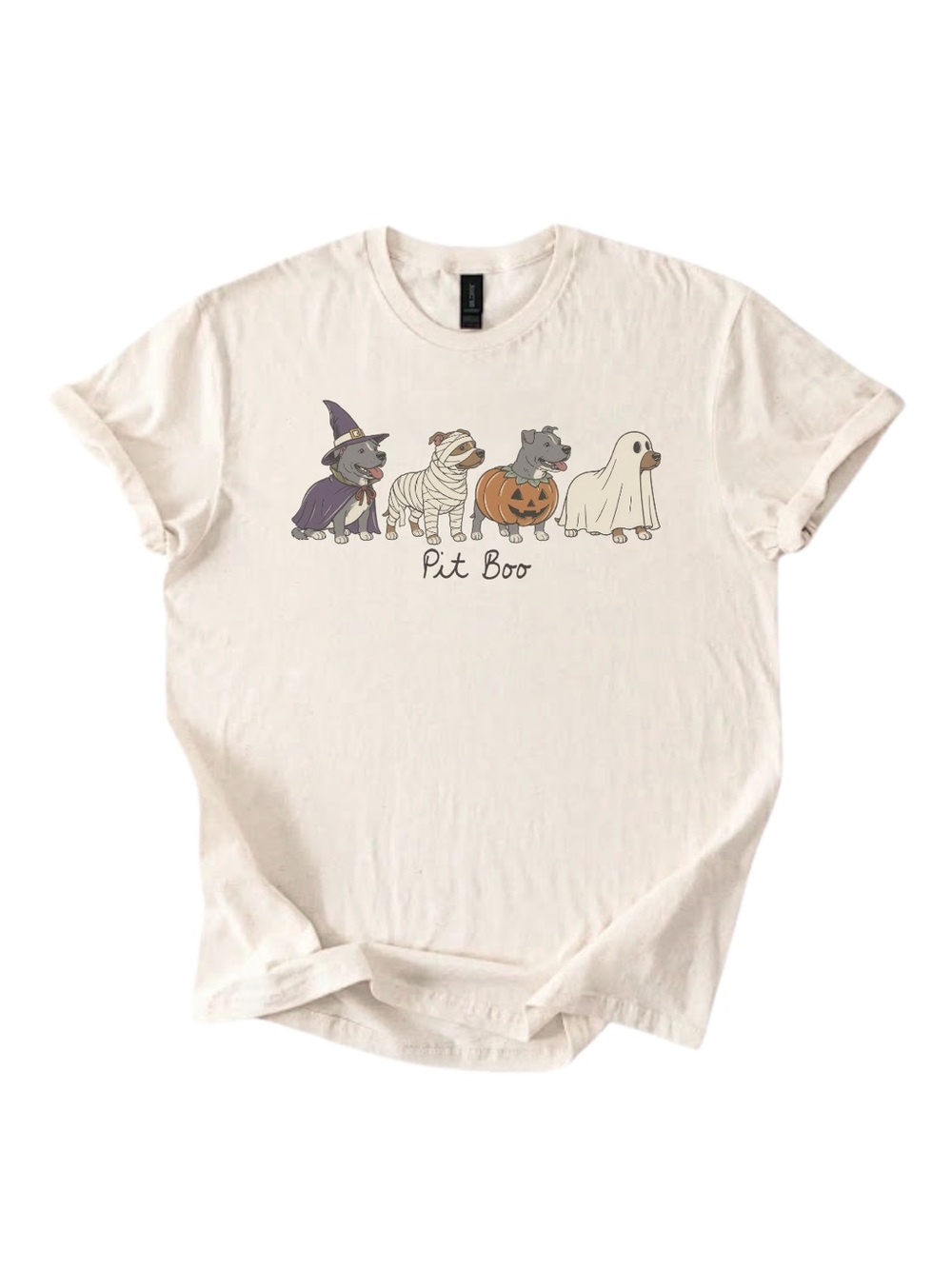 Gildan Pit Boo Halloween Dogs Graphic Tee - Cream